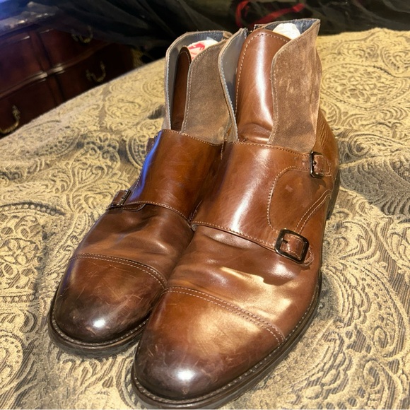 Men's Brown Leather Buckle Boots - Picture 1 of 12